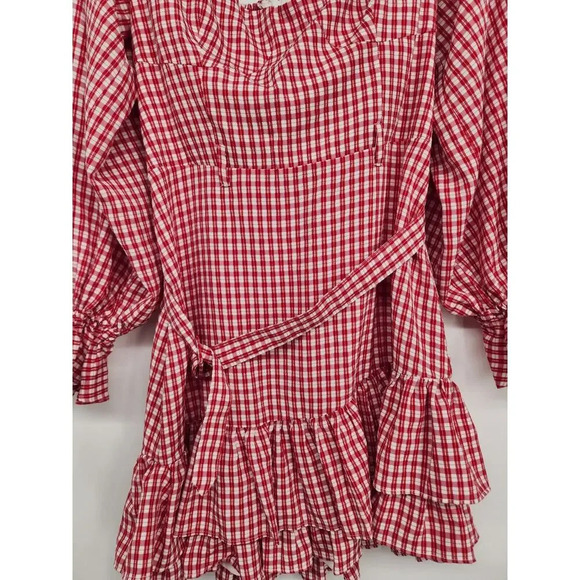 NWT Maeve Anthropologie Off Shoulder Ruffle Plaid Mini Dress Sz 12 red #9M408 - Picture 5 of 13